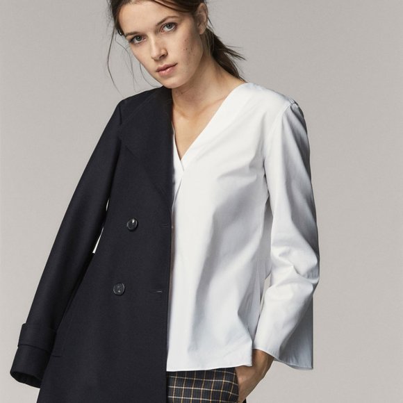 Massimo Dutti White Blouse Long Sleeve V Neck, 6 - Picture 1 of 11
